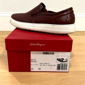 Men’s Salvatore Ferragamo pool shoes.  Color:  wine synthetic